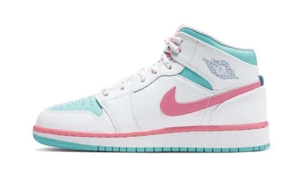 Air Jordan 1 Mid White Pink Green Soar
